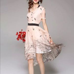 New 100% Silk Apricot High Low Midi Dress S or M